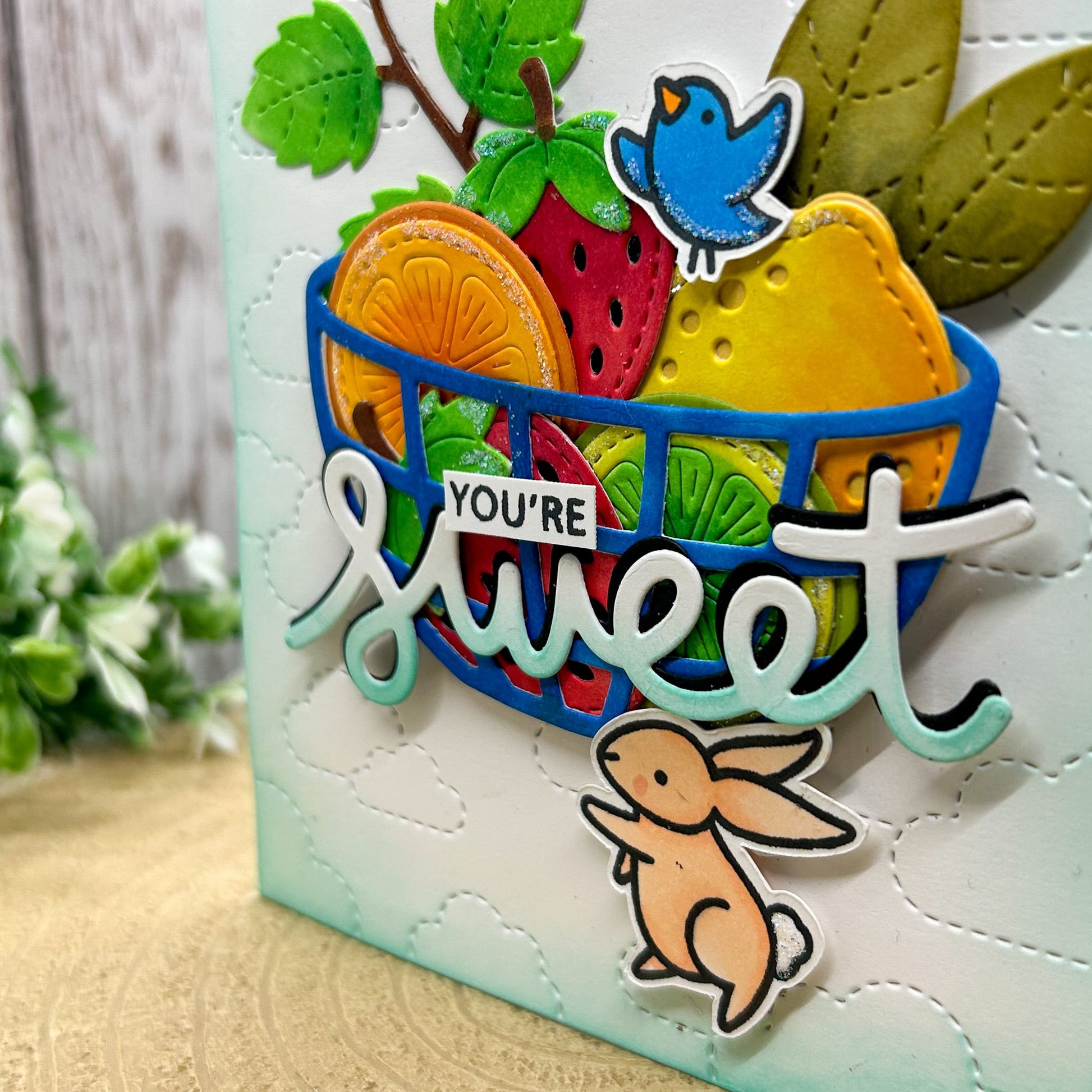 You're Sweet! Bunny & Fruit Bowl Handmade Card-2