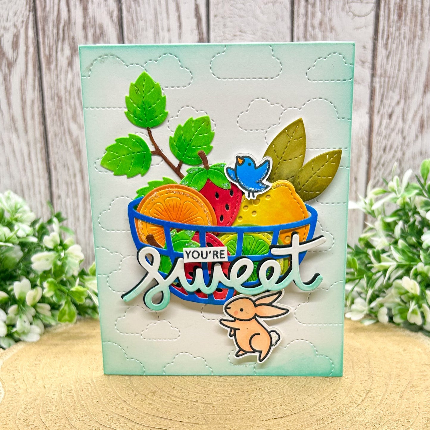 You're Sweet! Bunny & Fruit Bowl Handmade Card