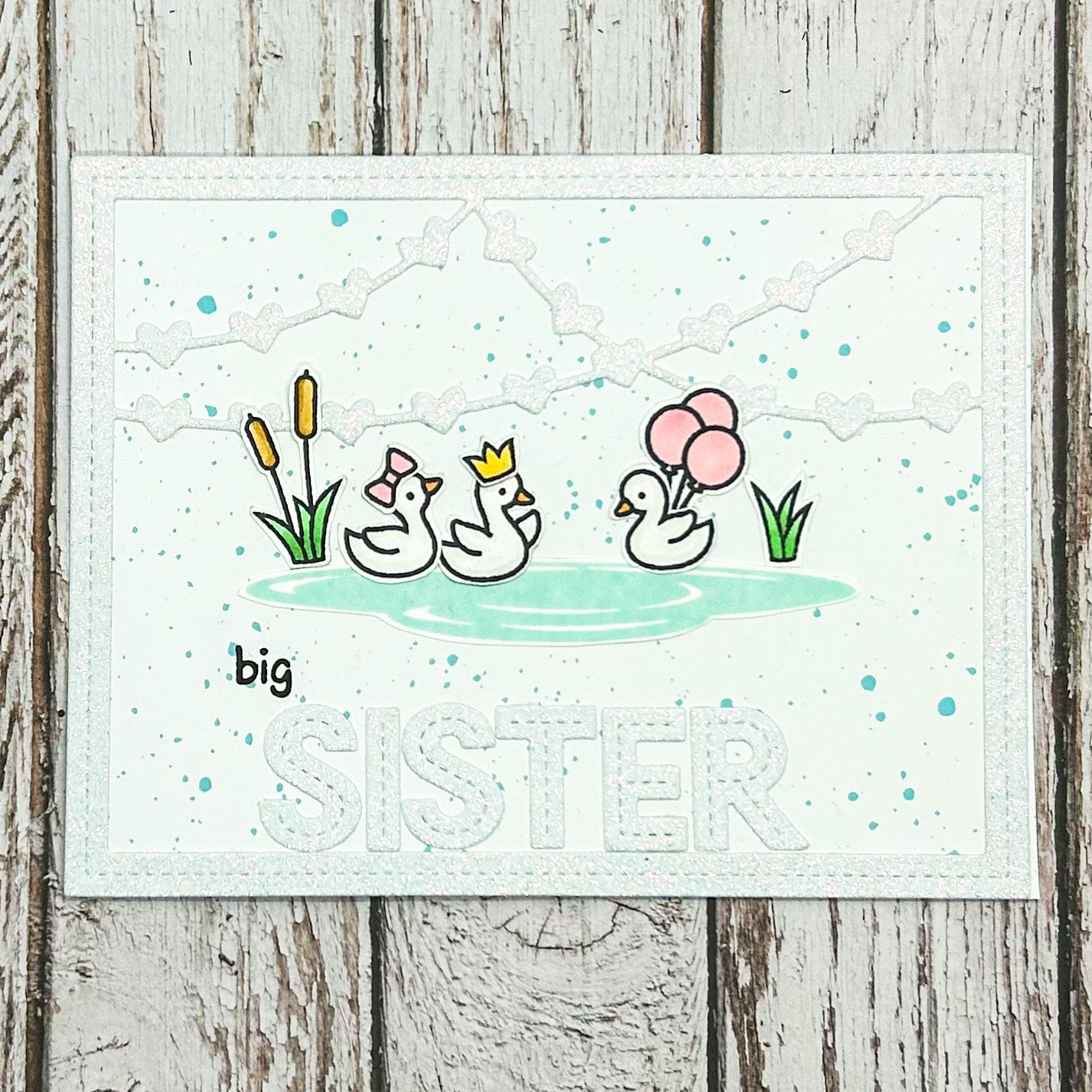 Big Sister Cute Swan Scene Handmade Card