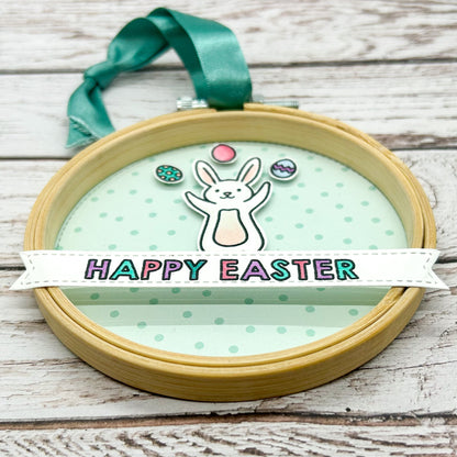 Blue Easter Bunny Embroidery Hoop Hanging Ornament-1