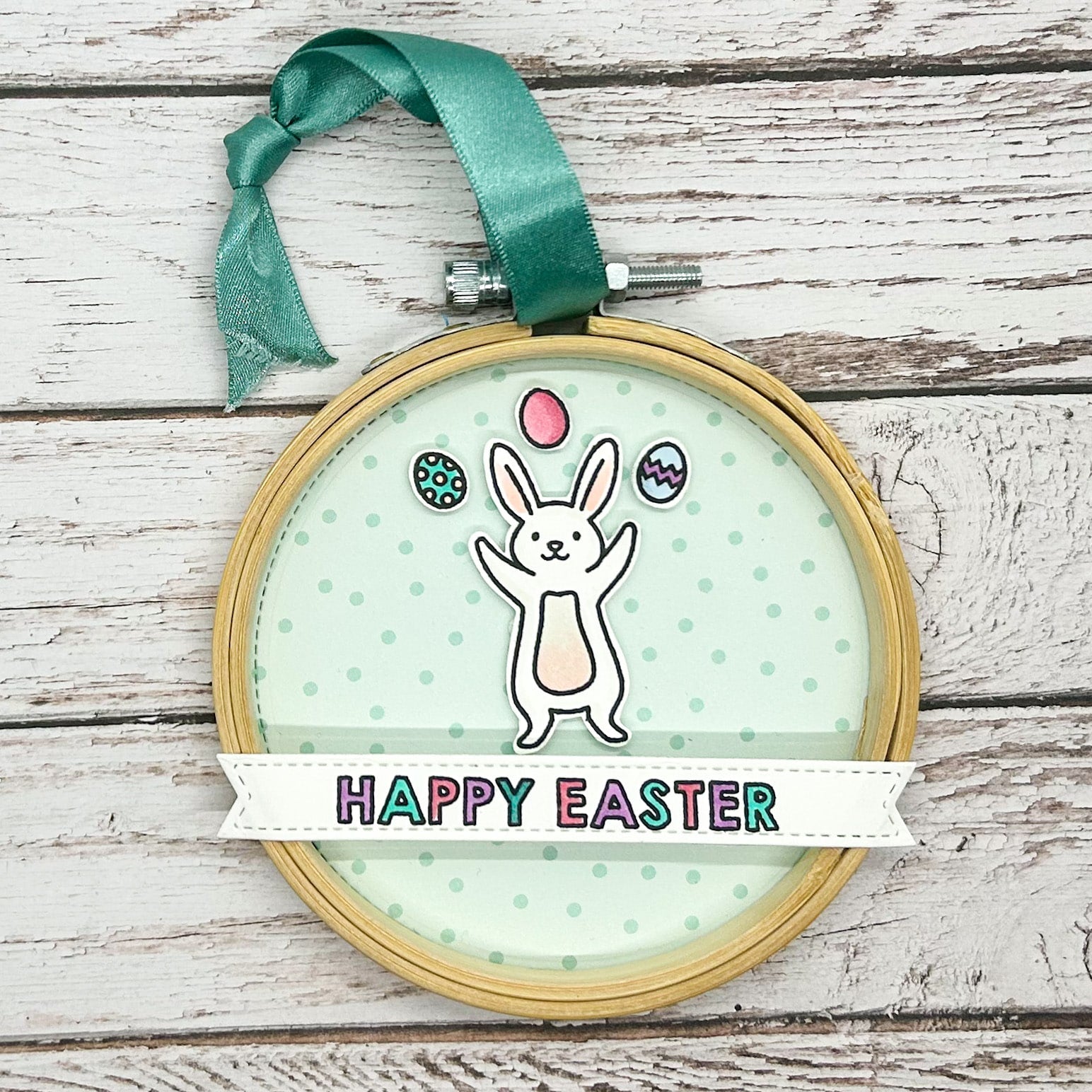 Blue Easter Bunny Embroidery Hoop Hanging Ornament