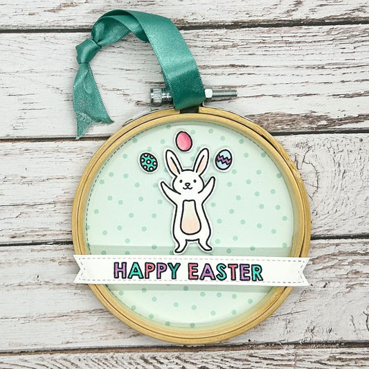 Blue Easter Bunny Embroidery Hoop Hanging Ornament
