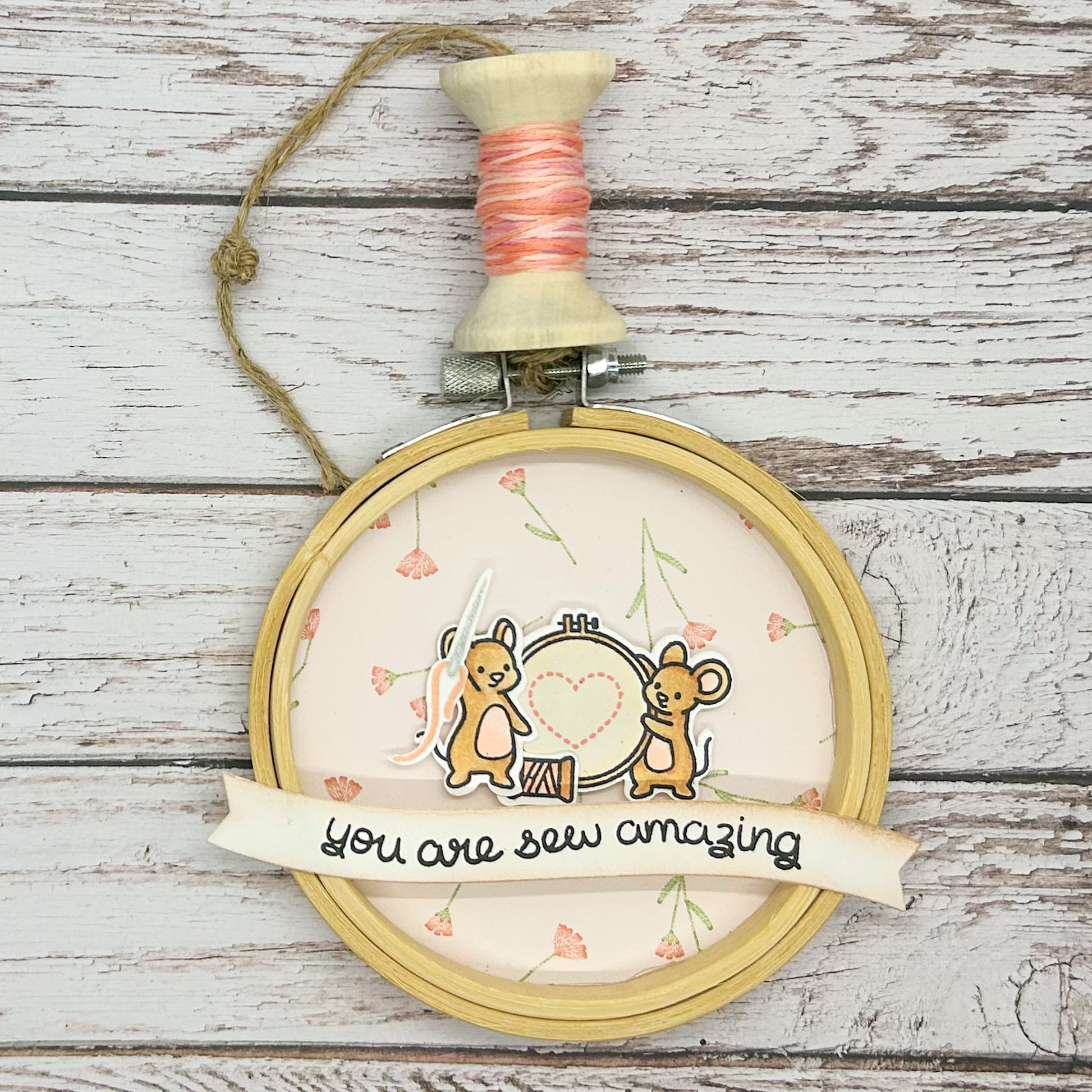 Cute Heart Mice Sew Amazing Embroidery Hoop Hanging Ornament