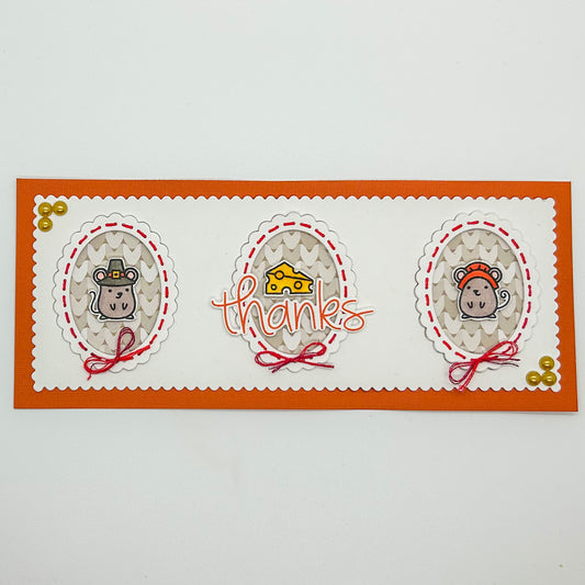 Cute Mice Thanksgiving Themed Handmade Thank You Card