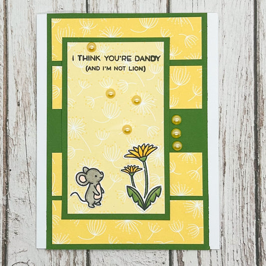 Cute Mouse & Yellow Dandelion Handmade Card