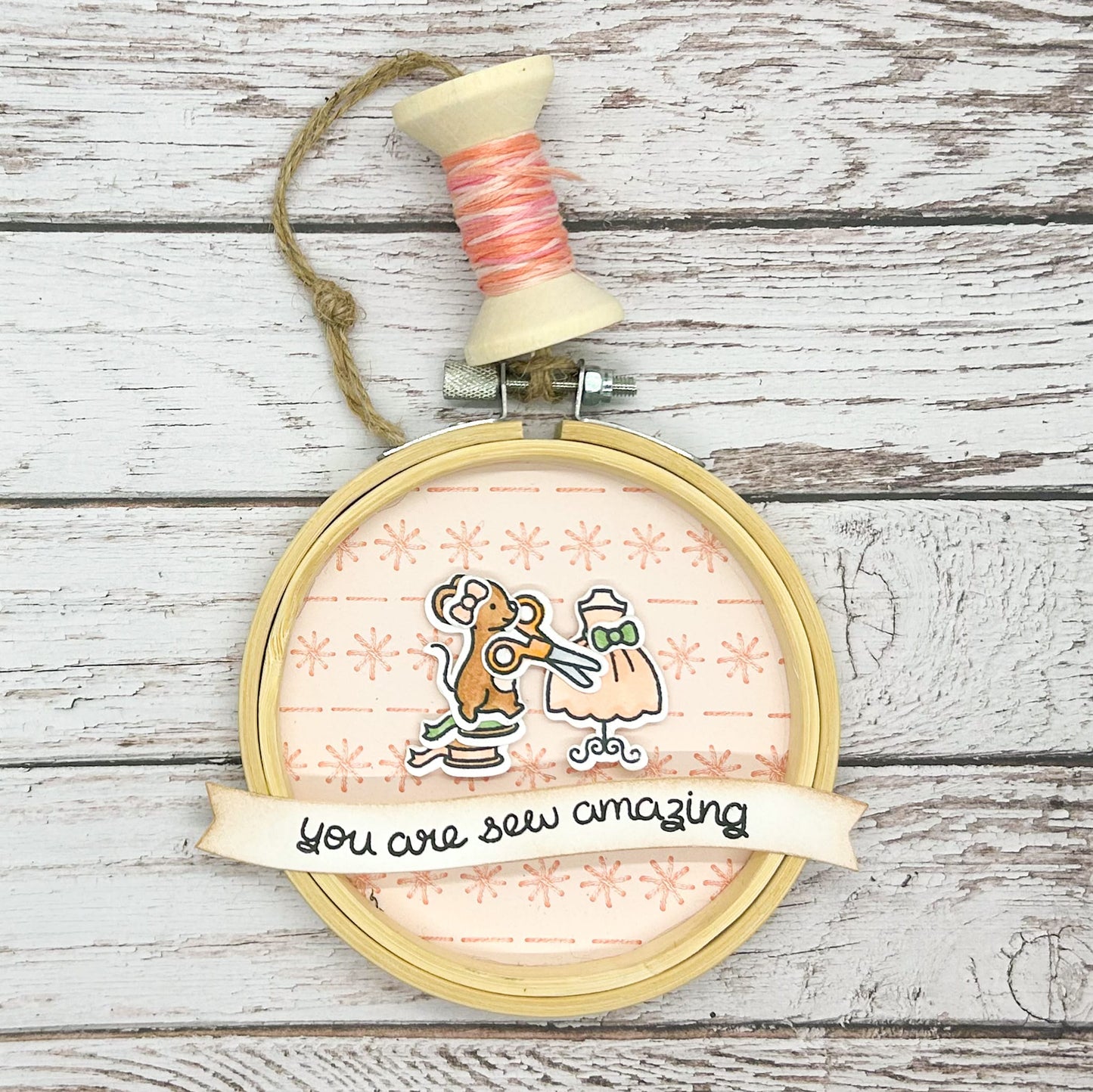 Dressmaking Mouse Sew Amazing Embroidery Hoop Hanging Ornament