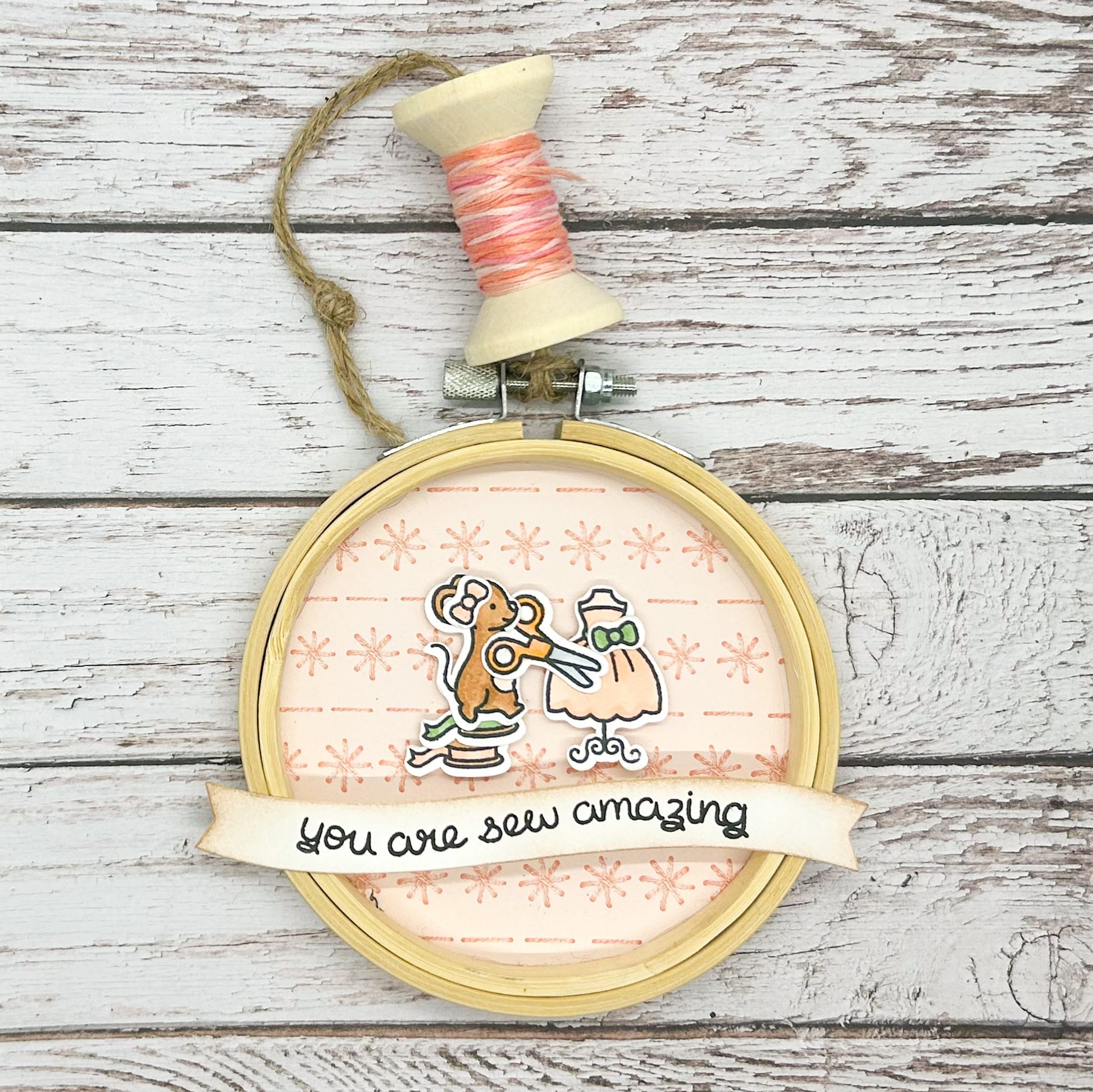 Dressmaking Mouse Sew Amazing Embroidery Hoop Hanging Ornament