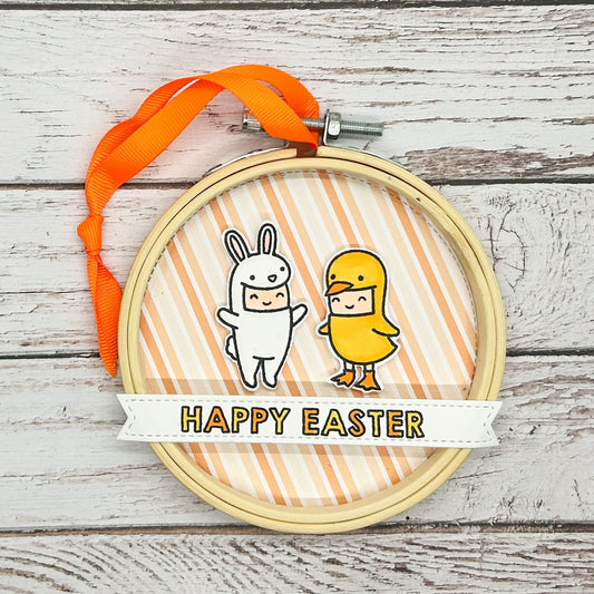 Easter Bunny & Chick Embroidery Hoop Hanging Ornament