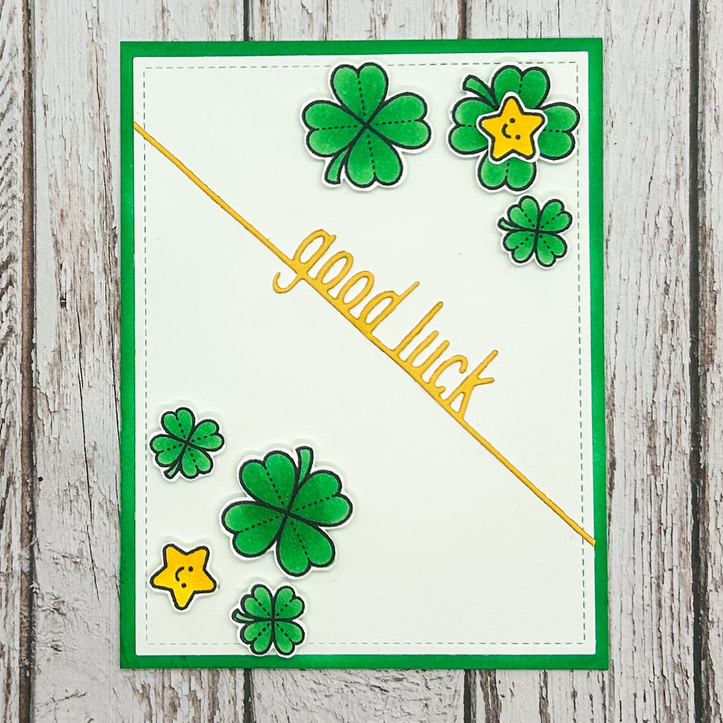 Four Leaf Clovers Handmade Good Luck Card
