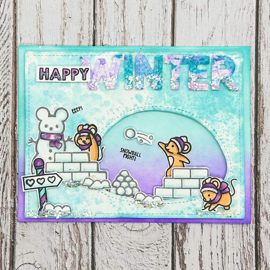 Happy Winter Playful Mice Handmade Christmas Card