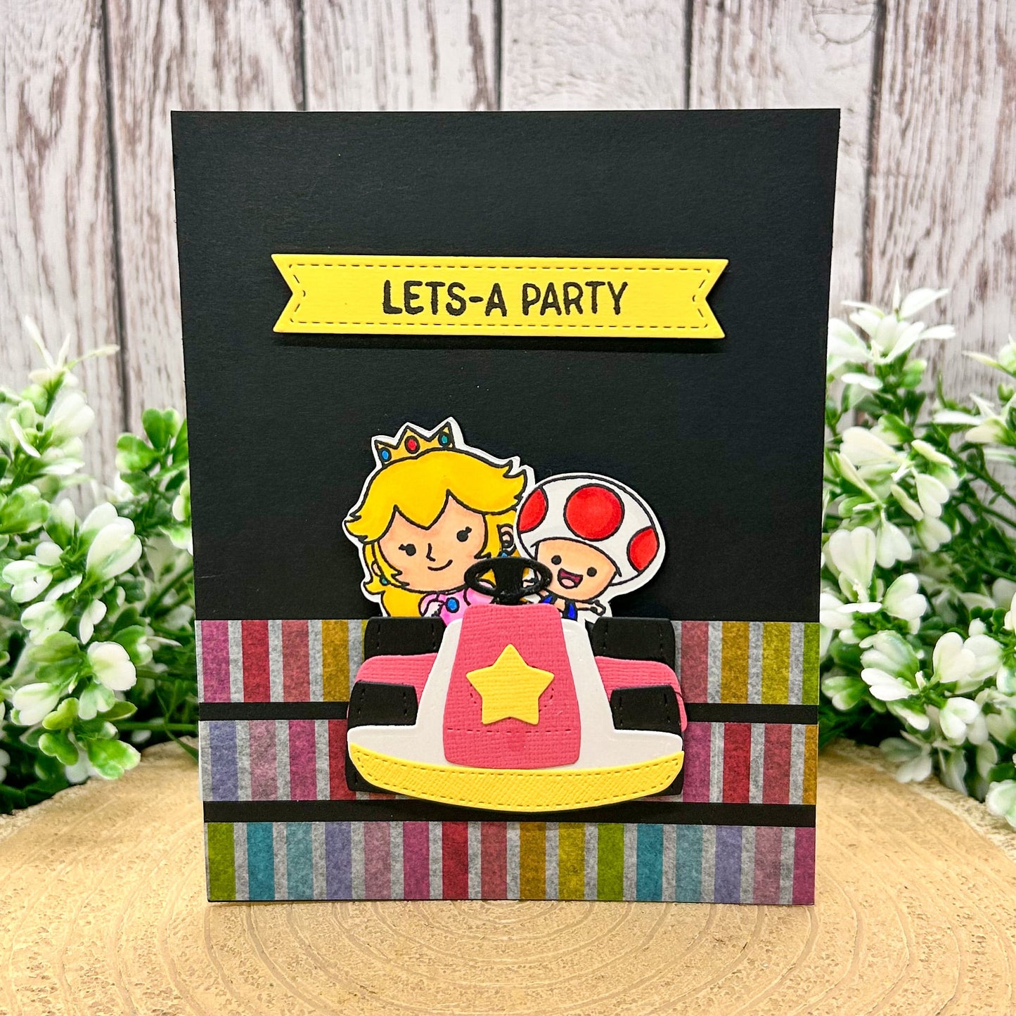 Karting Princess & Mushroom Character Themed Handmade Card