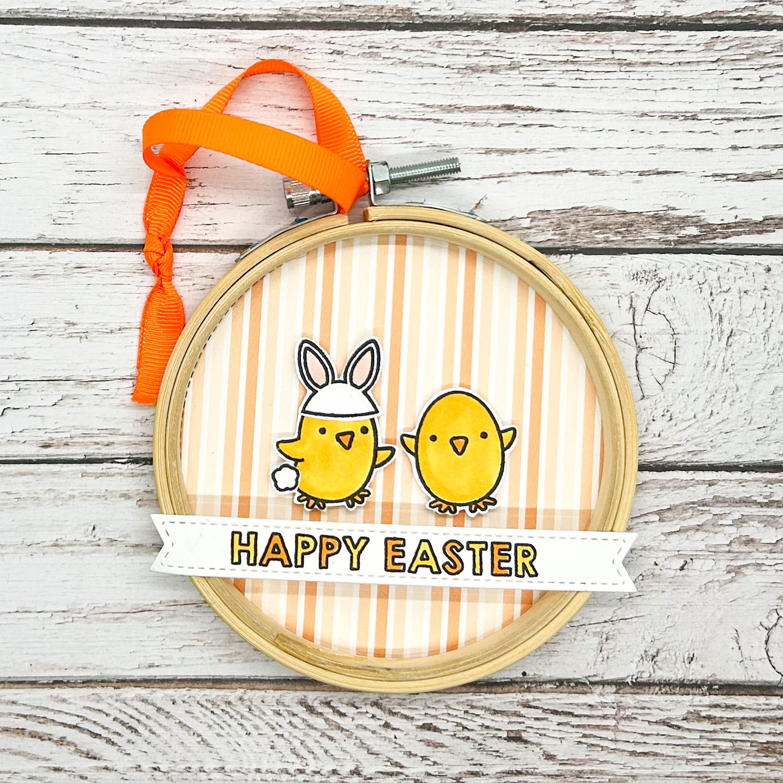 Orange Easter Chicks Embroidery Hoop Hanging Ornament