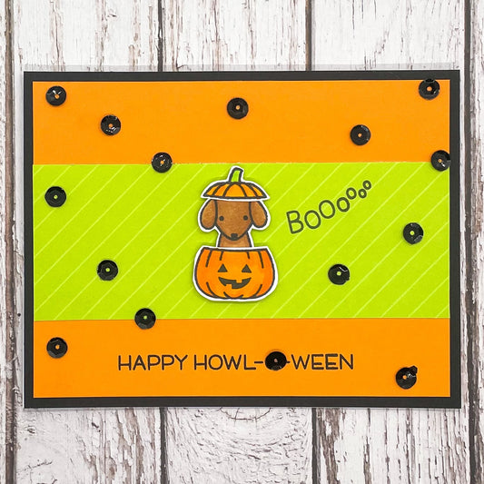 Cute Dog In Pumpkin Halloween Handmade Card