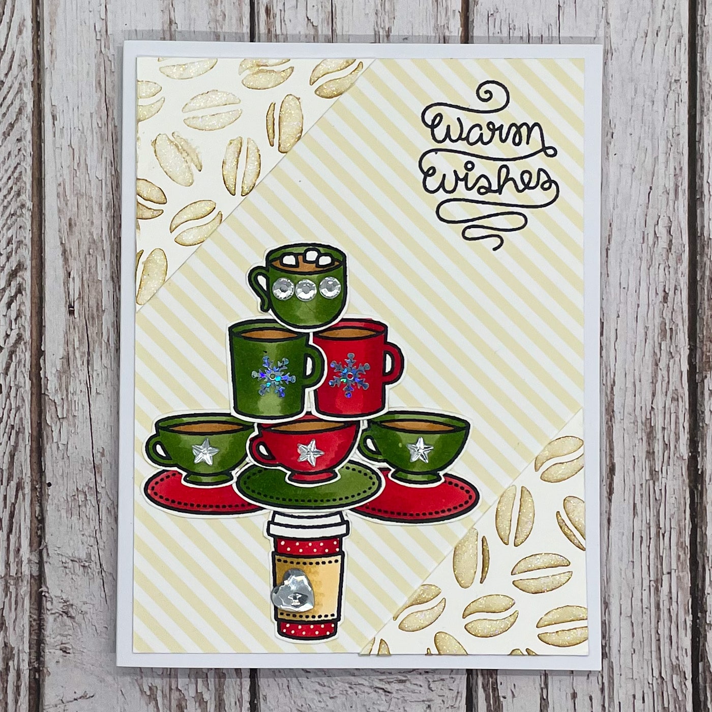 Warm Wishes Festive Cups Handmade Christmas Card