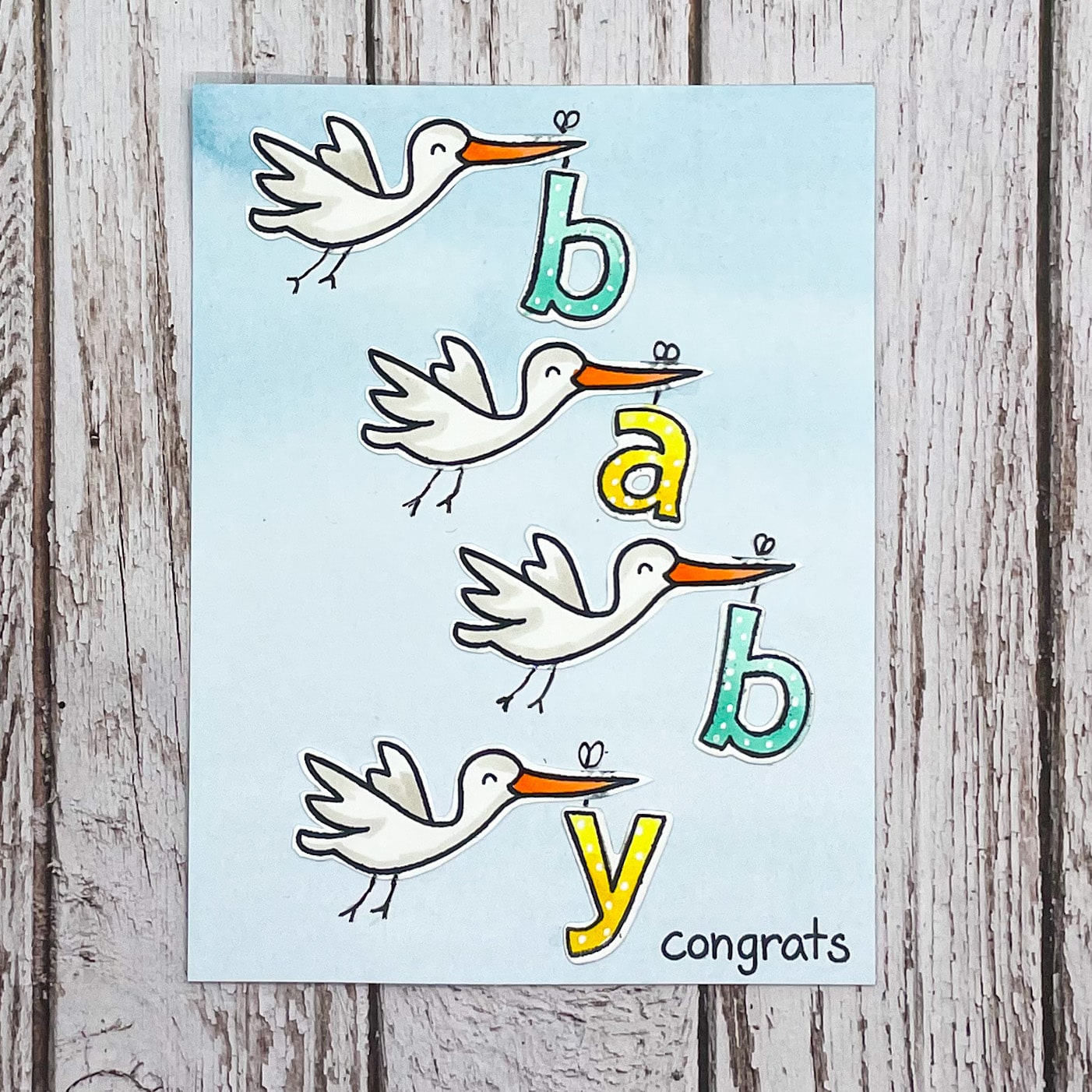Storks Carrying BABY Letters Handmade New Baby Card