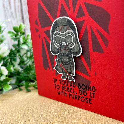 Red Kylo Rebel Character Themed Handmade Card-2