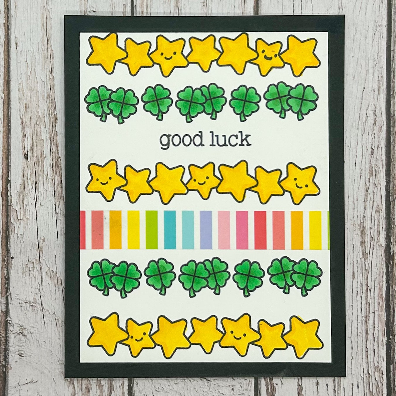 Stars & Clovers Handmade Good Luck Card