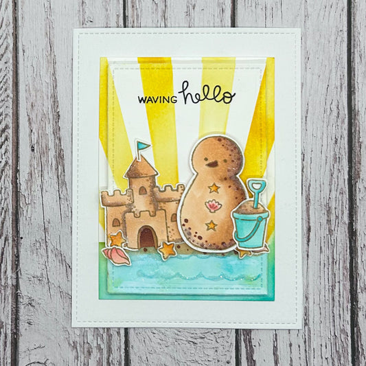 Waving Hello Beach Scene Handmade Card