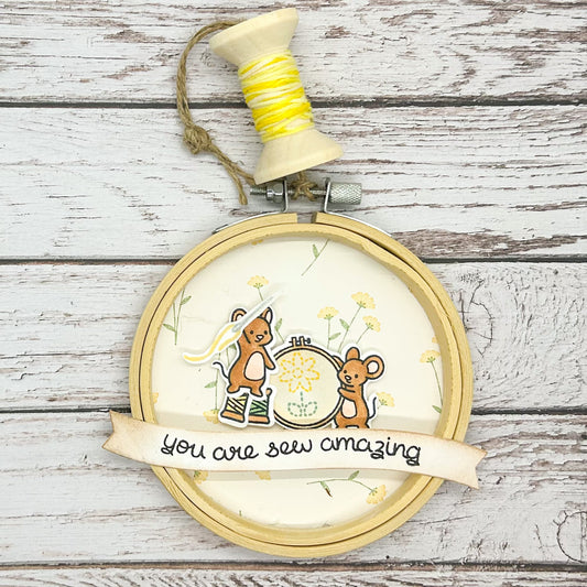 Yellow Flower Mice Sew Amazing Embroidery Hoop Hanging Ornament