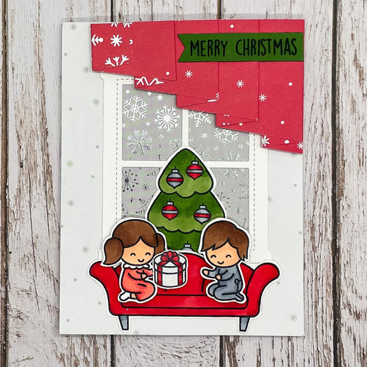 Cute Children By Tree Handmade Christmas Card