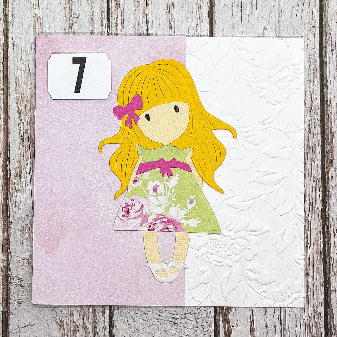 Cute Girl¢‚¬„¢s Handmade 7th Birthday Card