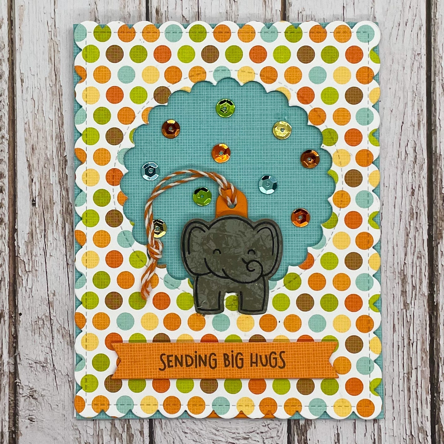 Elephant Sending Big Hugs Handmade Card With Bookmark 