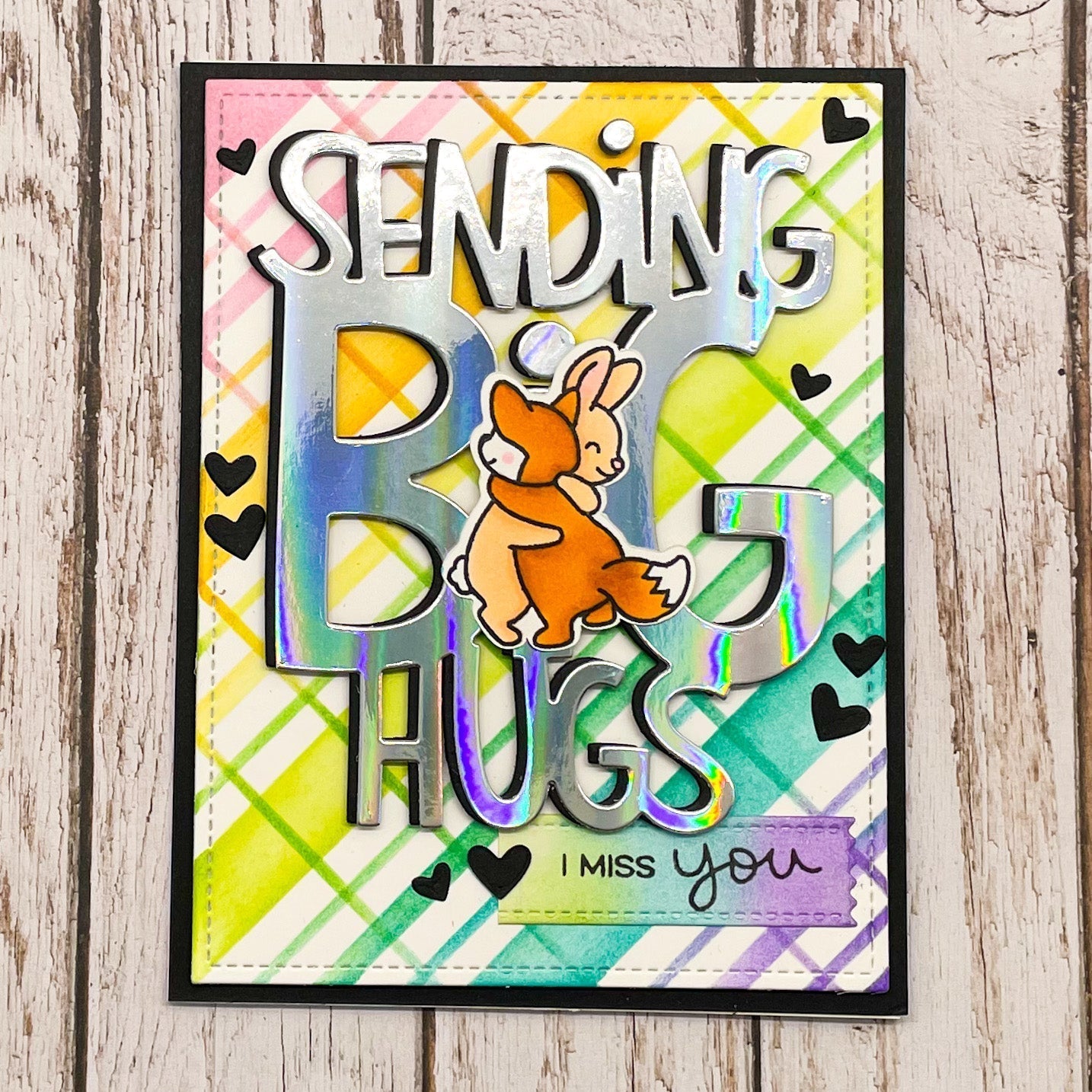 Fox & Rabbit Sending Big Hugs I Miss You Handmade Greetings 
