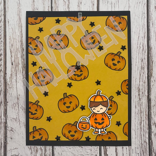 Cute Pumpkin Kid Happy Halloween Handmade Card