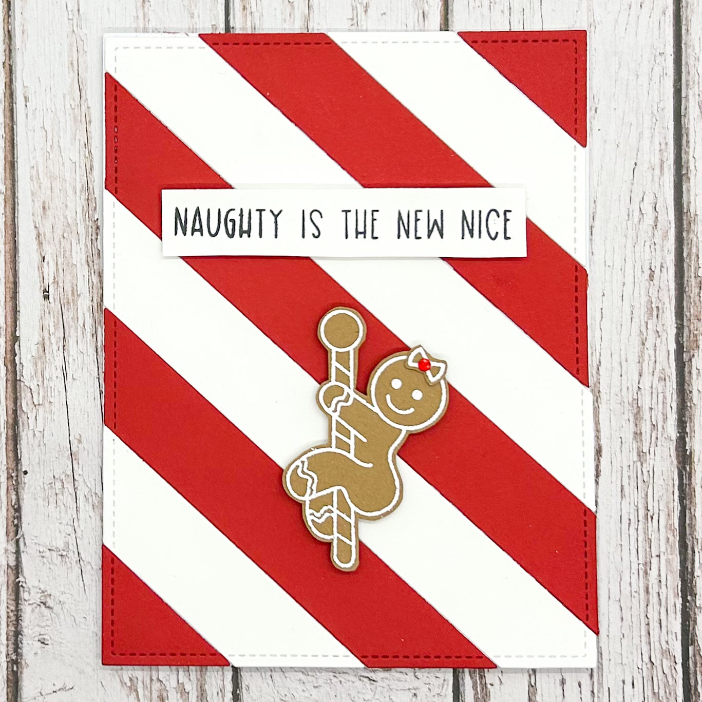 Naughty Gingerbread Pole Dancer Handmade Christmas Card