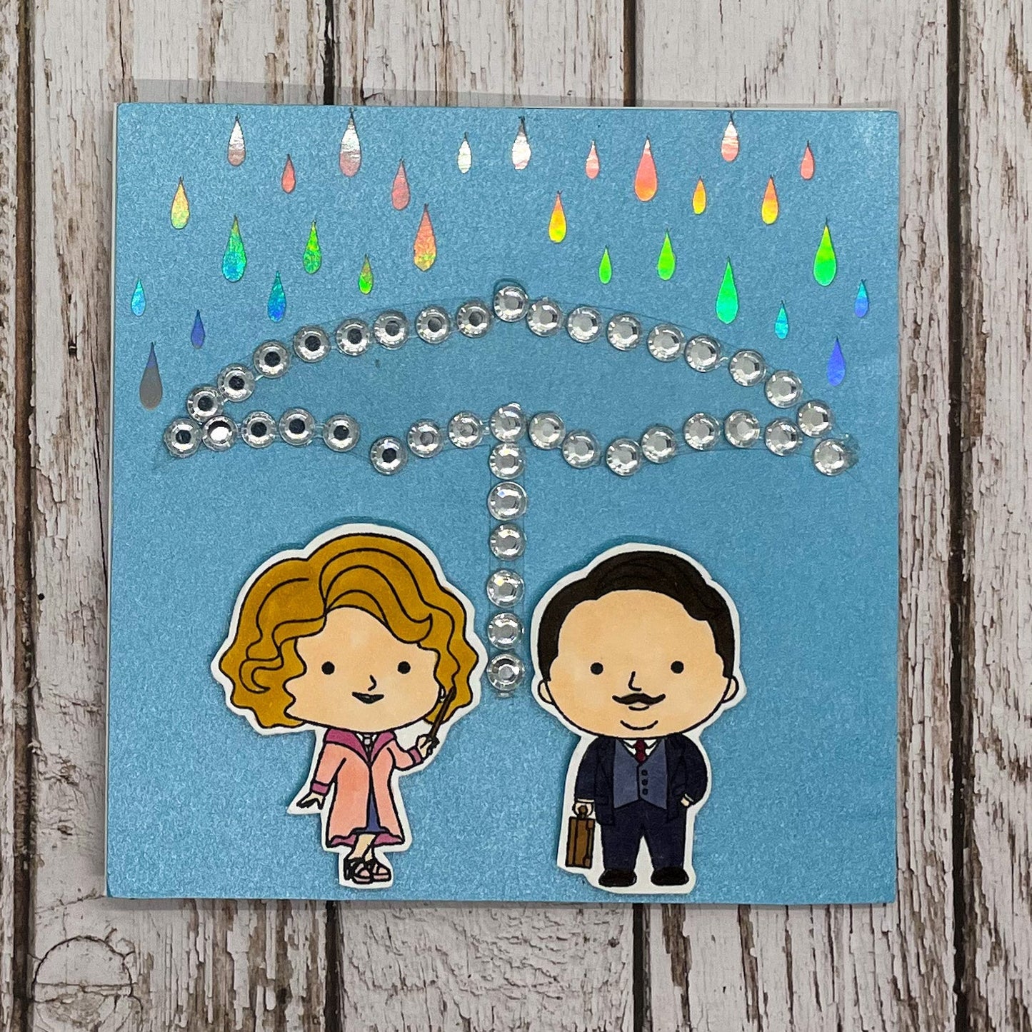 Magical Umbrella Couple Handmade Greetings Card