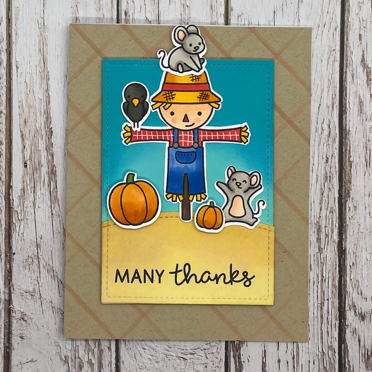 Many Thanks Scarecrow Handmade Thank You Card