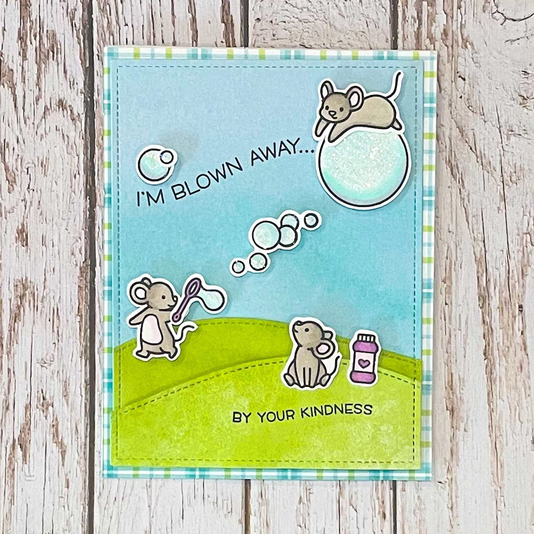 Playful Mice With Bubbles Handmade Greetings Card