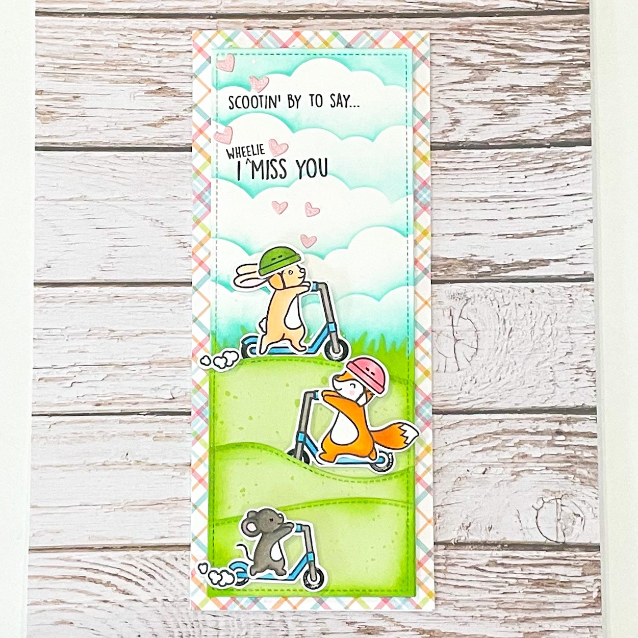 Scooting Critters I Miss You Slimline Greeting Card