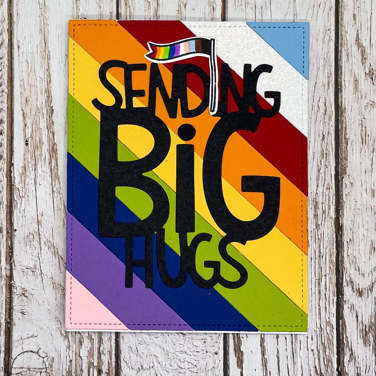 Sending Big Hugs PRIDE LGBT+ Rainbow Handmade Greetings Card