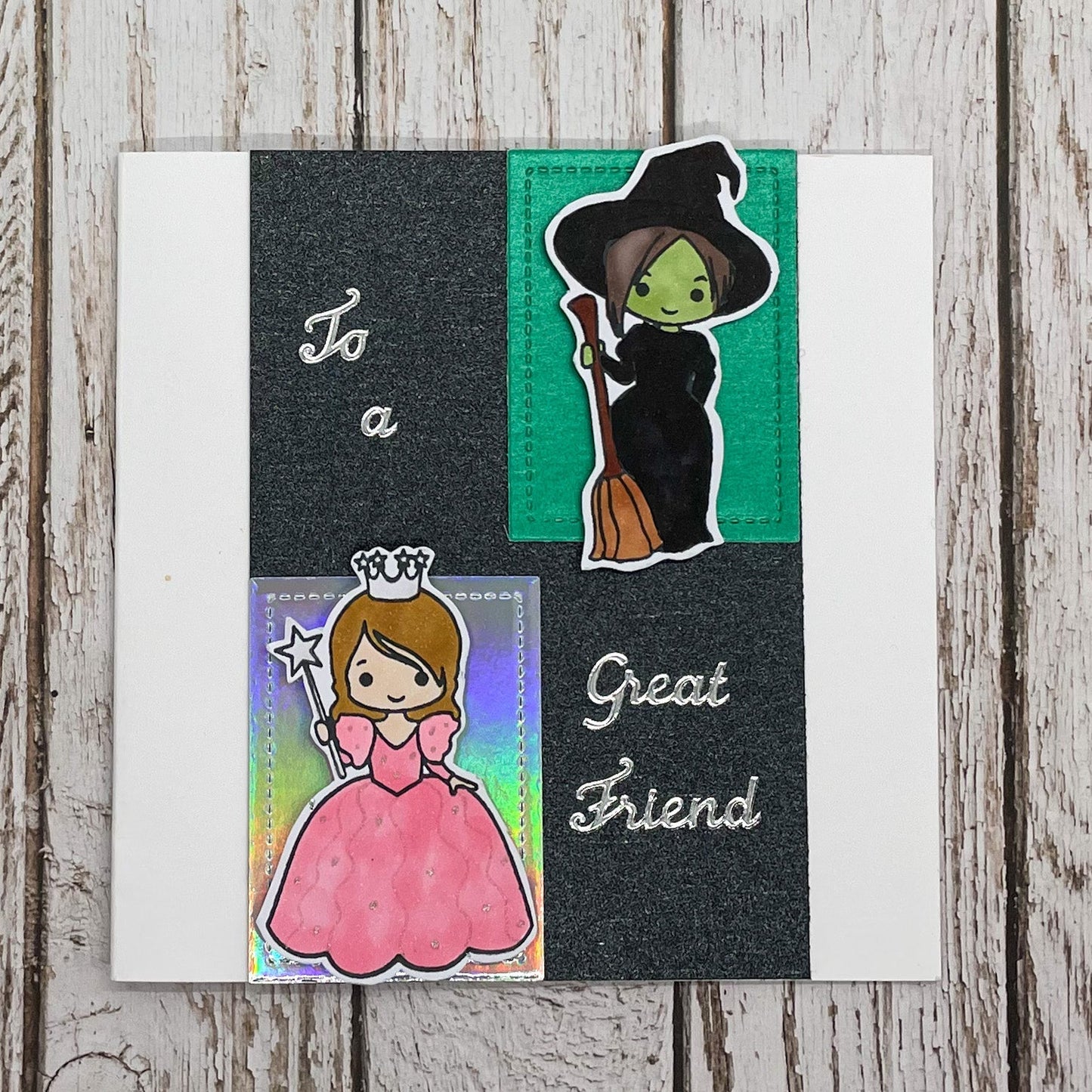 To A Great Friend Green Witch Tale Handmade Greetings Card