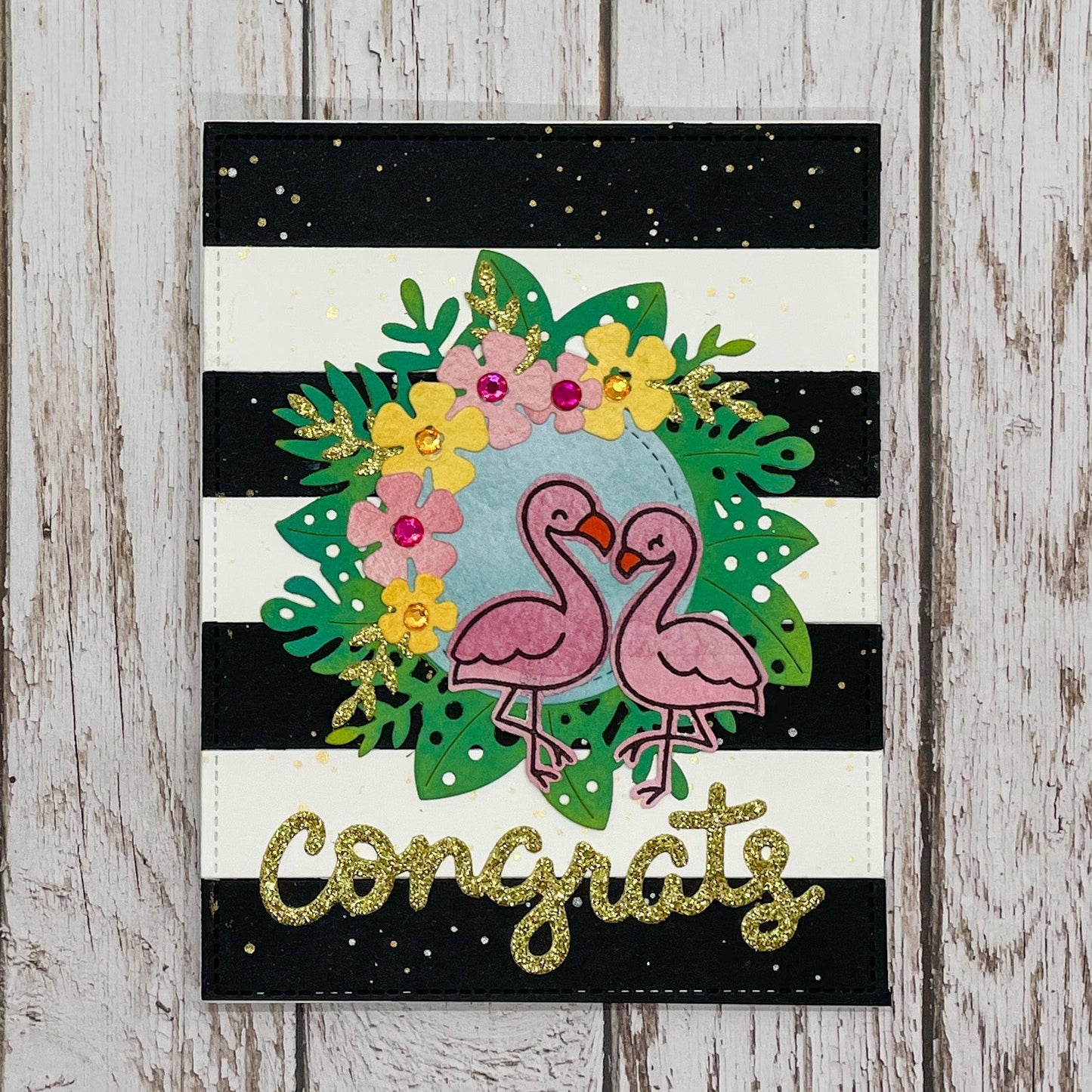 Tropical Flamingos Handmade Congratulations Card
